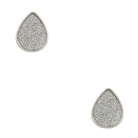 Silver Glitter Minimalist Teardrop Stud Earrings - Picture 2 of 3